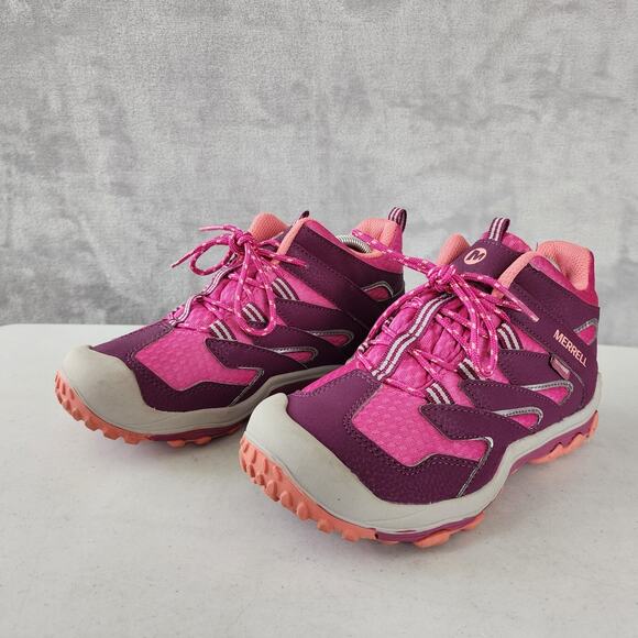 Merrell Waterproof Hiking Boots Girls Size 3.5 Pink Chameleon 7 Access Mid - Picture 1 of 12
